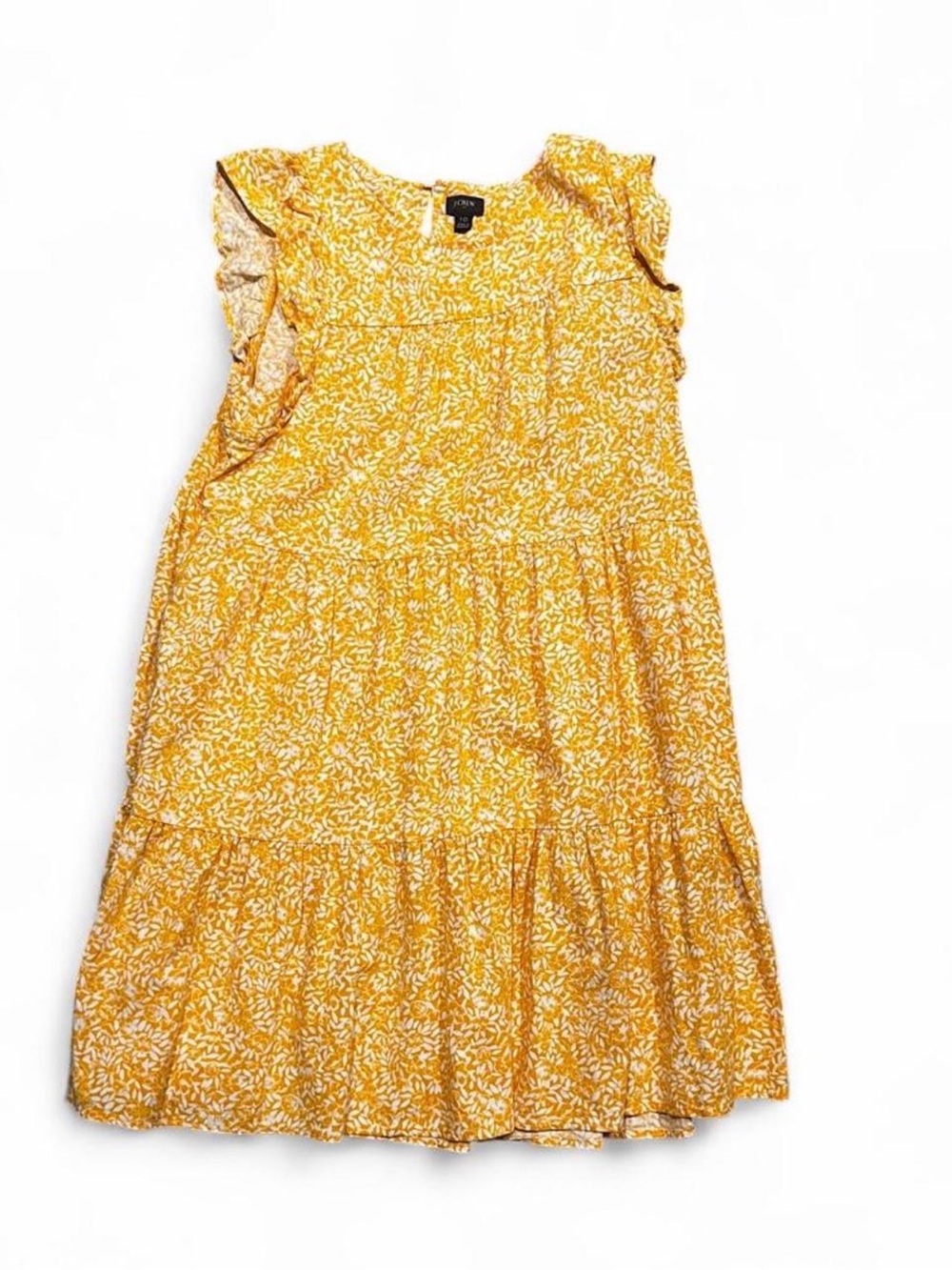 J. Crew Yellow Floral Ruffle-Sleeve Casual Dress